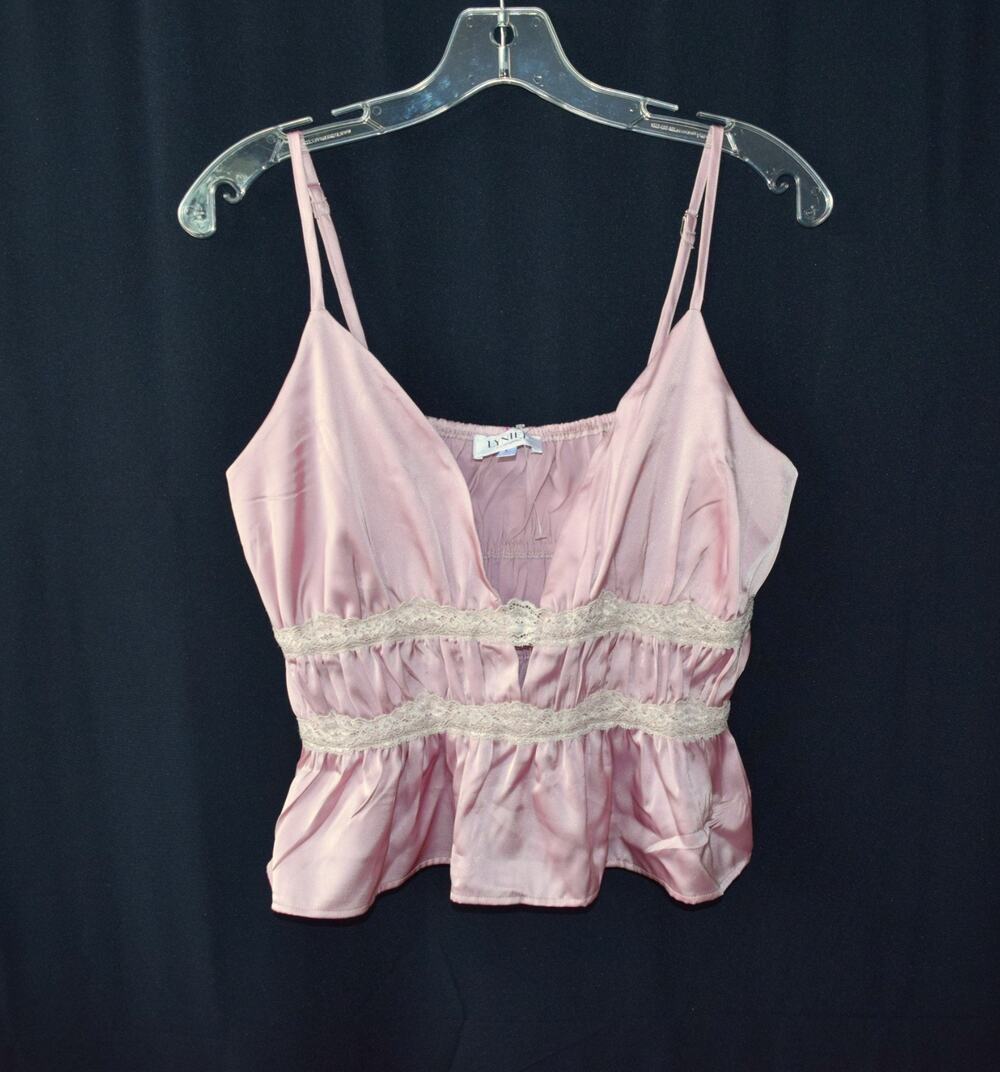 LYNIEL Los Angeles Women L Pink Satin Lace Camisole Top Y2K Romantic NWT